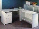 長方型辦公桌+推3桶櫃+側檯 灰色
